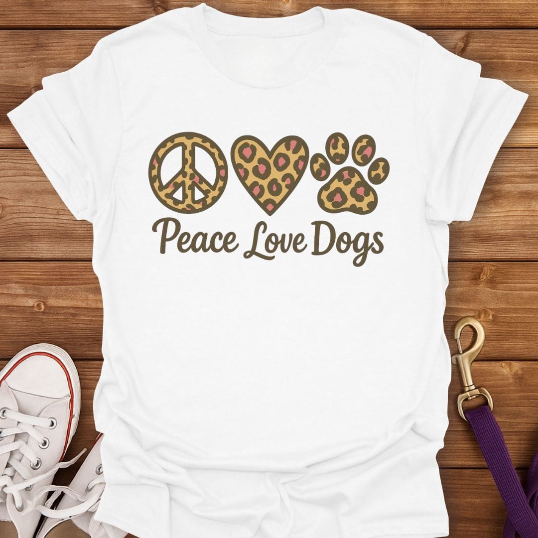 Peace Love Dogs Leopard Print T-Shirt White / S