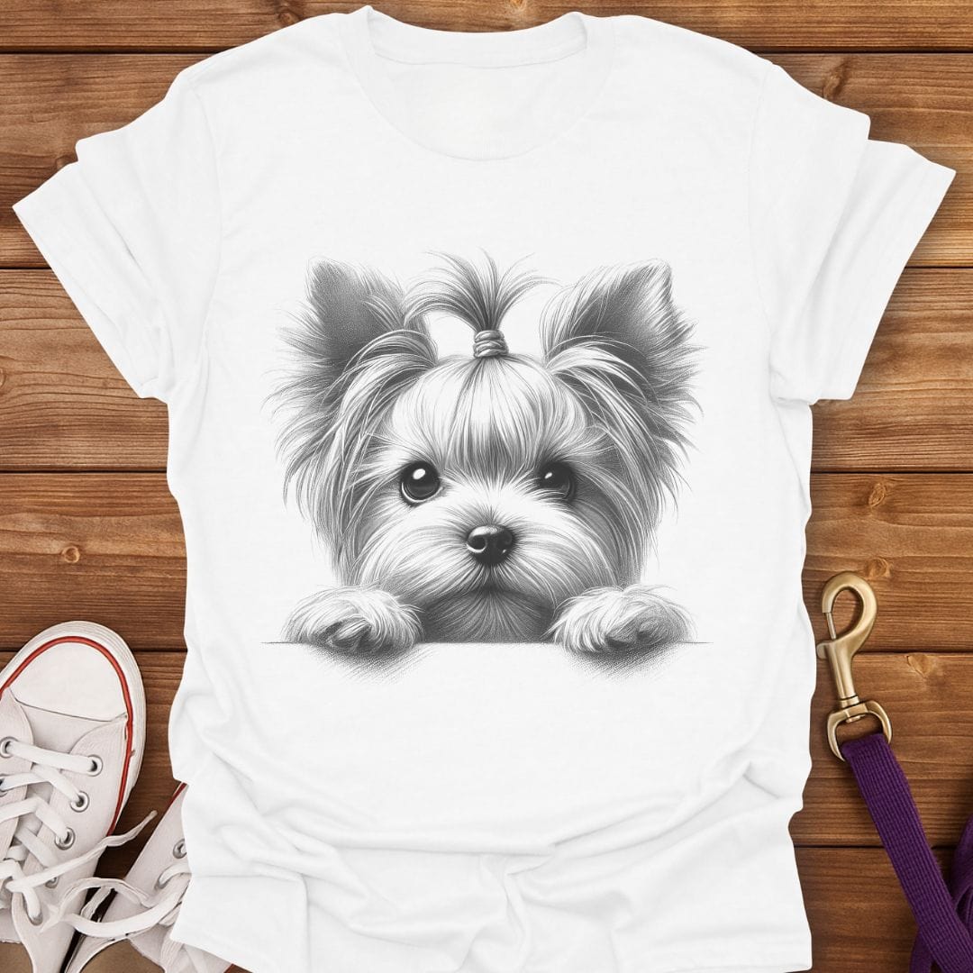 Peeking Yorkie Pup T-Shirt White / S
