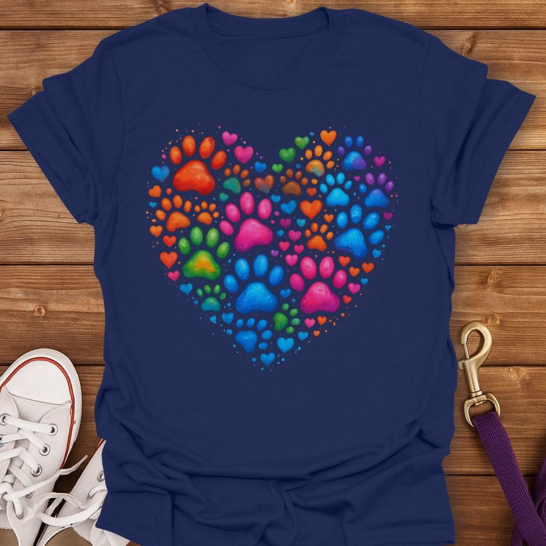 Rainbow Paw Heart T-Shirt Navy / S