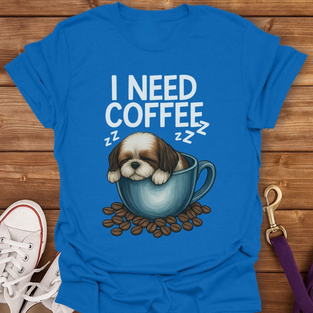 Shih Tzu Needs Coffee T-Shirt Royal / S
