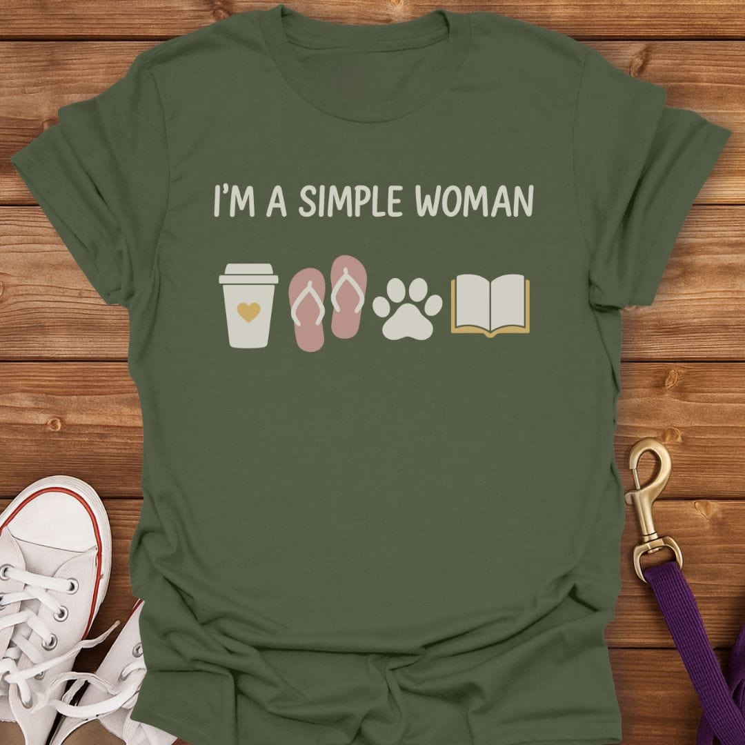 Simple Woman Coffee Dogs Books T-Shirt Military Green / S