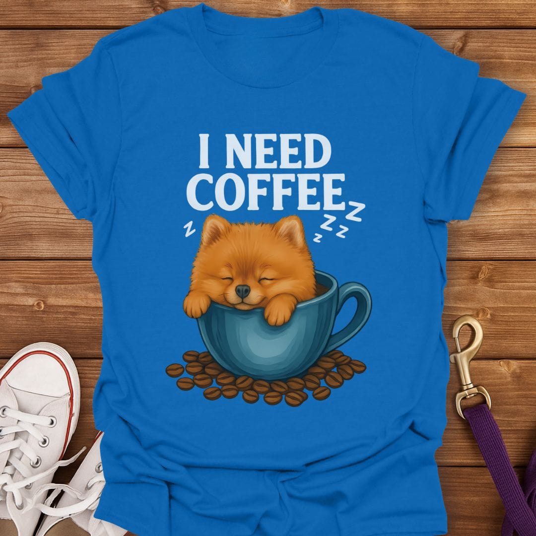 Sleepy Pomeranian Coffee T-Shirt Royal / S