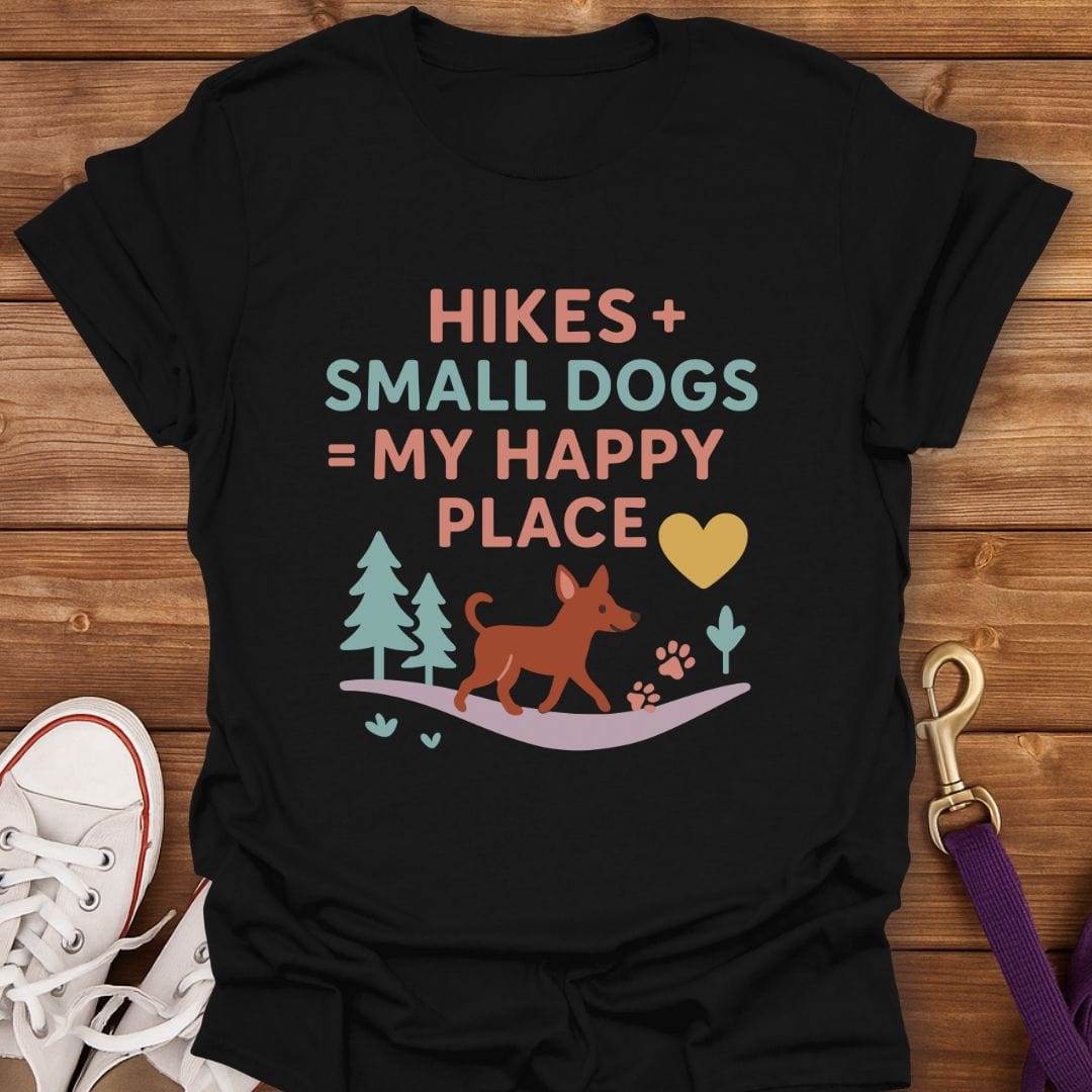 Small Dog Hiking Happy Place T-Shirt Black / S