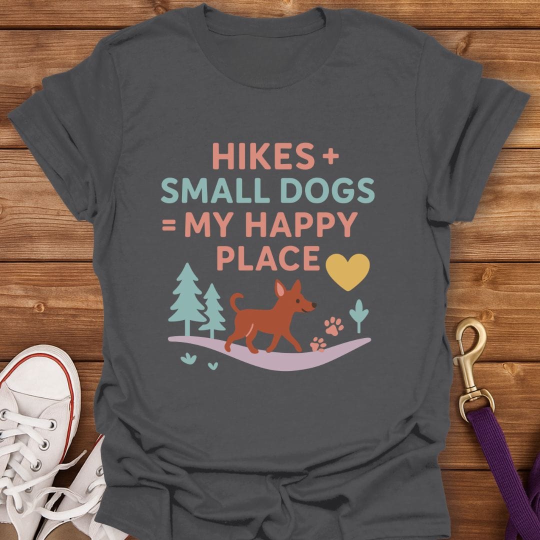 Small Dog Hiking Happy Place T-Shirt Charcoal / S
