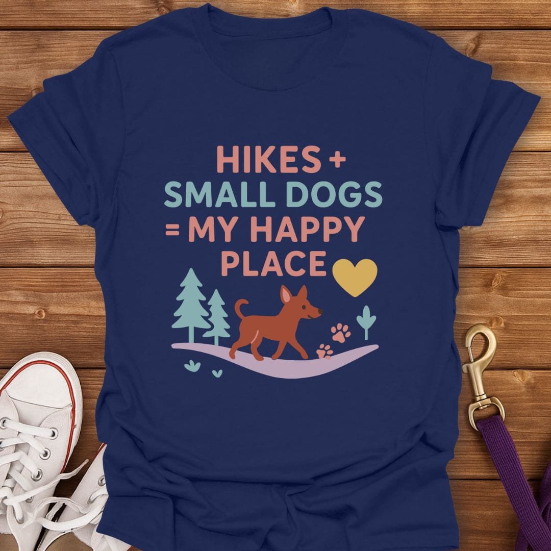 Small Dog Hiking Happy Place T-Shirt Navy / S