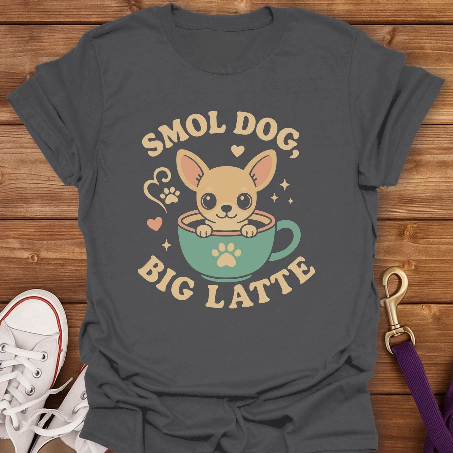 Smol Dog Big Latte T-Shirt Charcoal / S