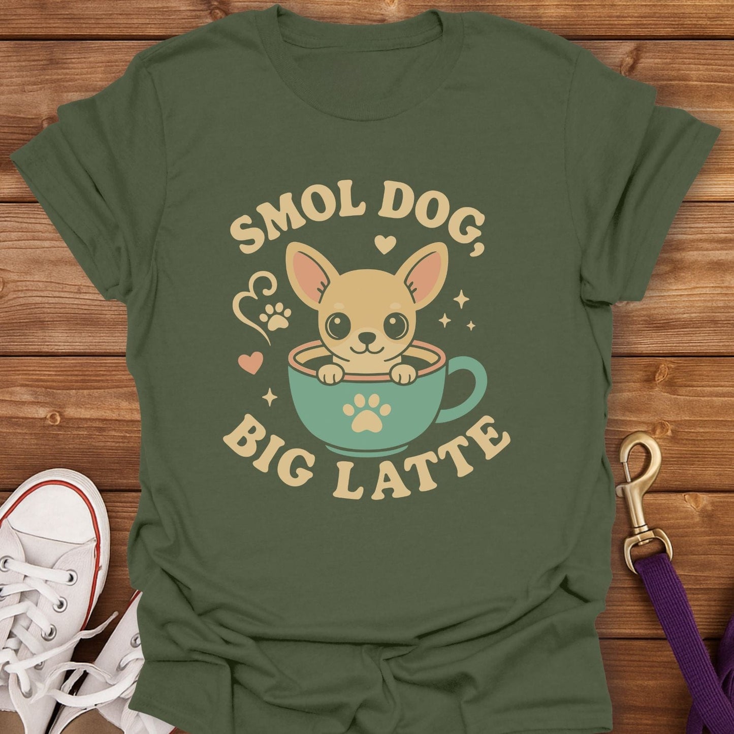 Smol Dog Big Latte T-Shirt Military Green / S