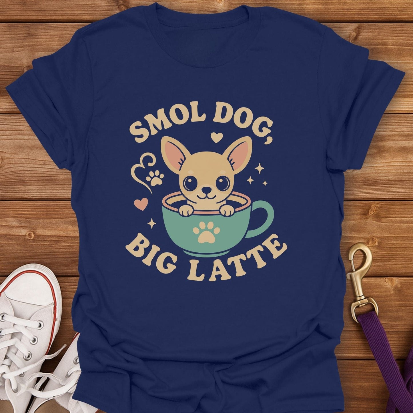 Smol Dog Big Latte T-Shirt Navy / S