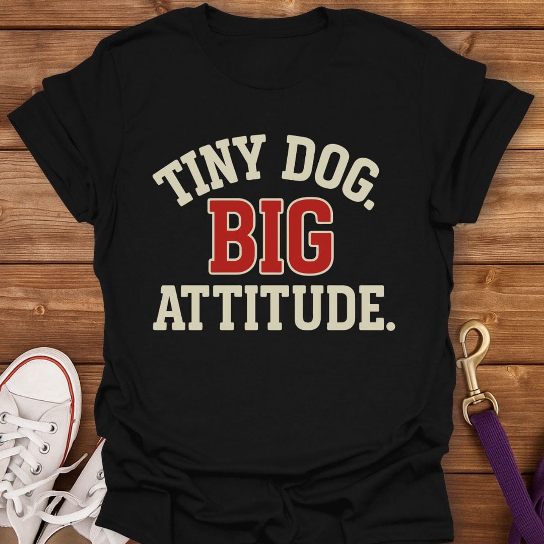 Tiny Dog Big Attitude Retro T-Shirt Black / S