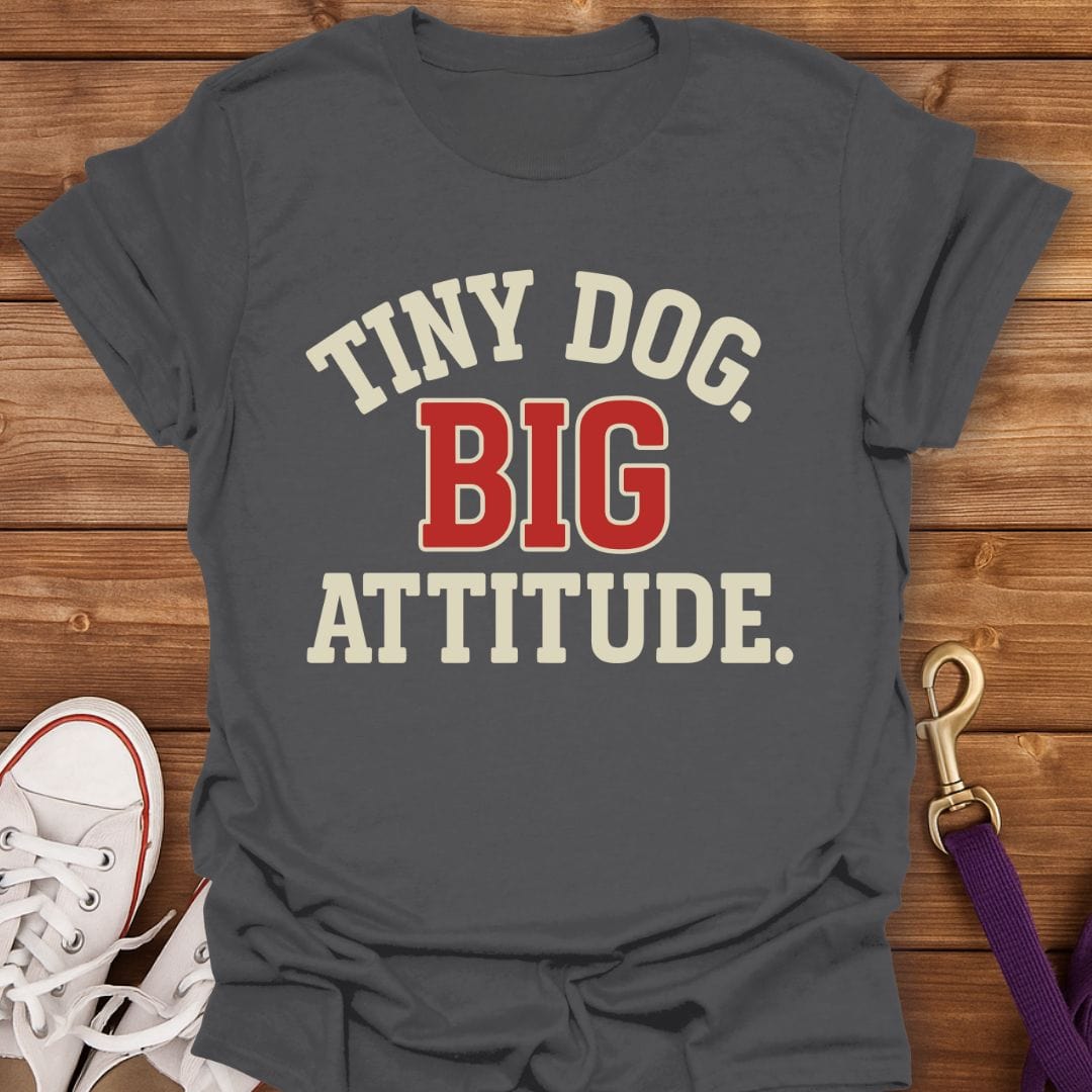Tiny Dog Big Attitude Retro T-Shirt Charcoal / S