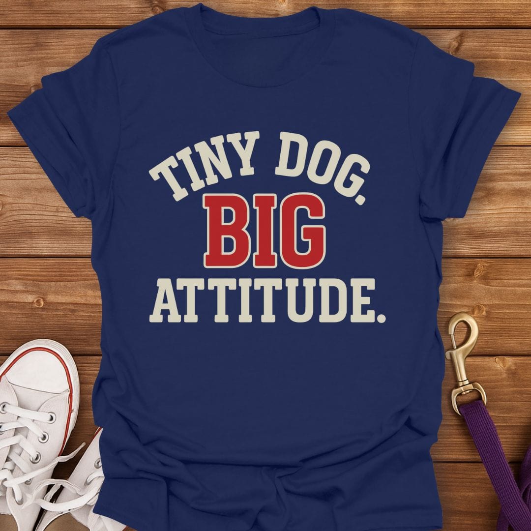 Tiny Dog Big Attitude Retro T-Shirt Navy / S