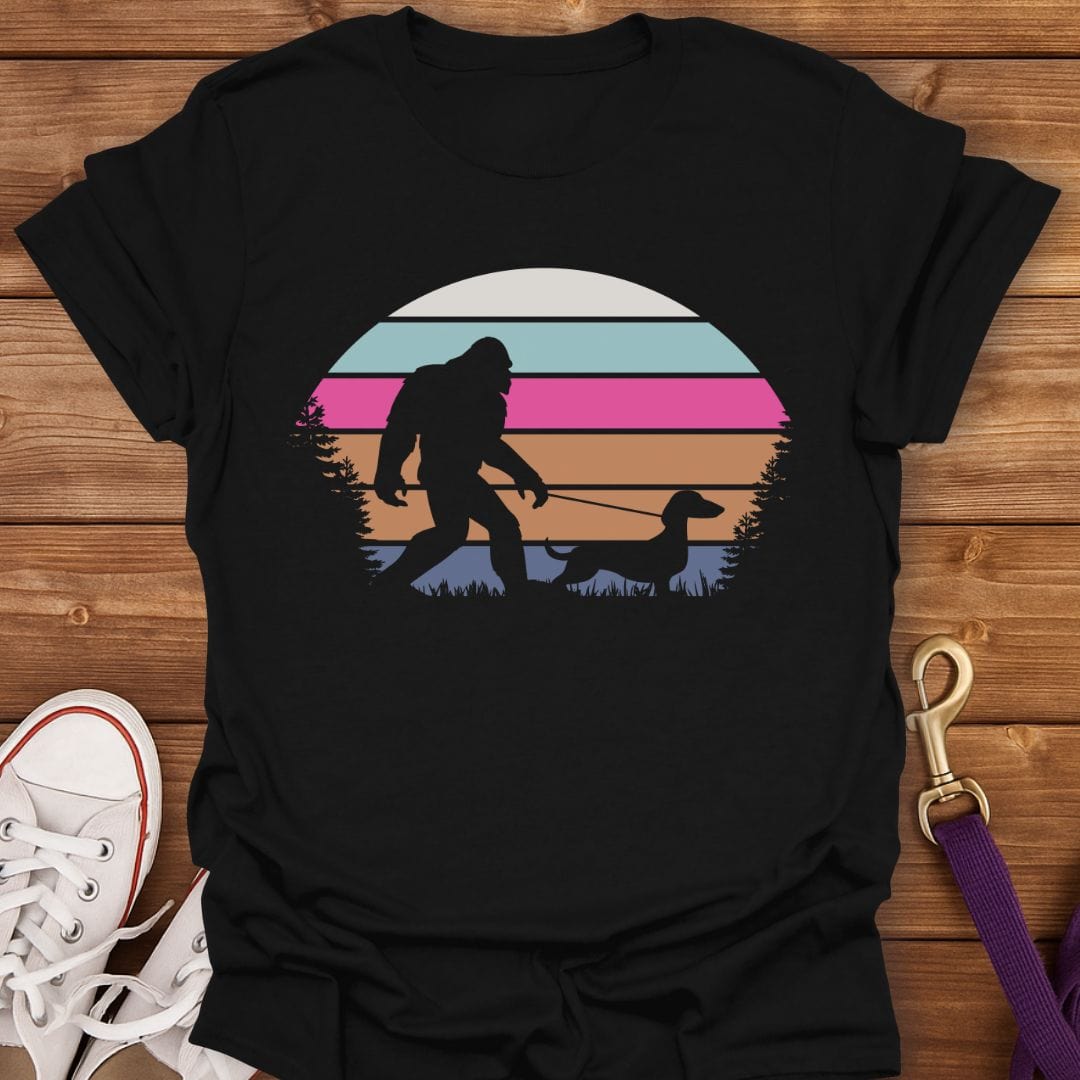 Bigfoot Dachshund Sunset T-Shirt Black / S