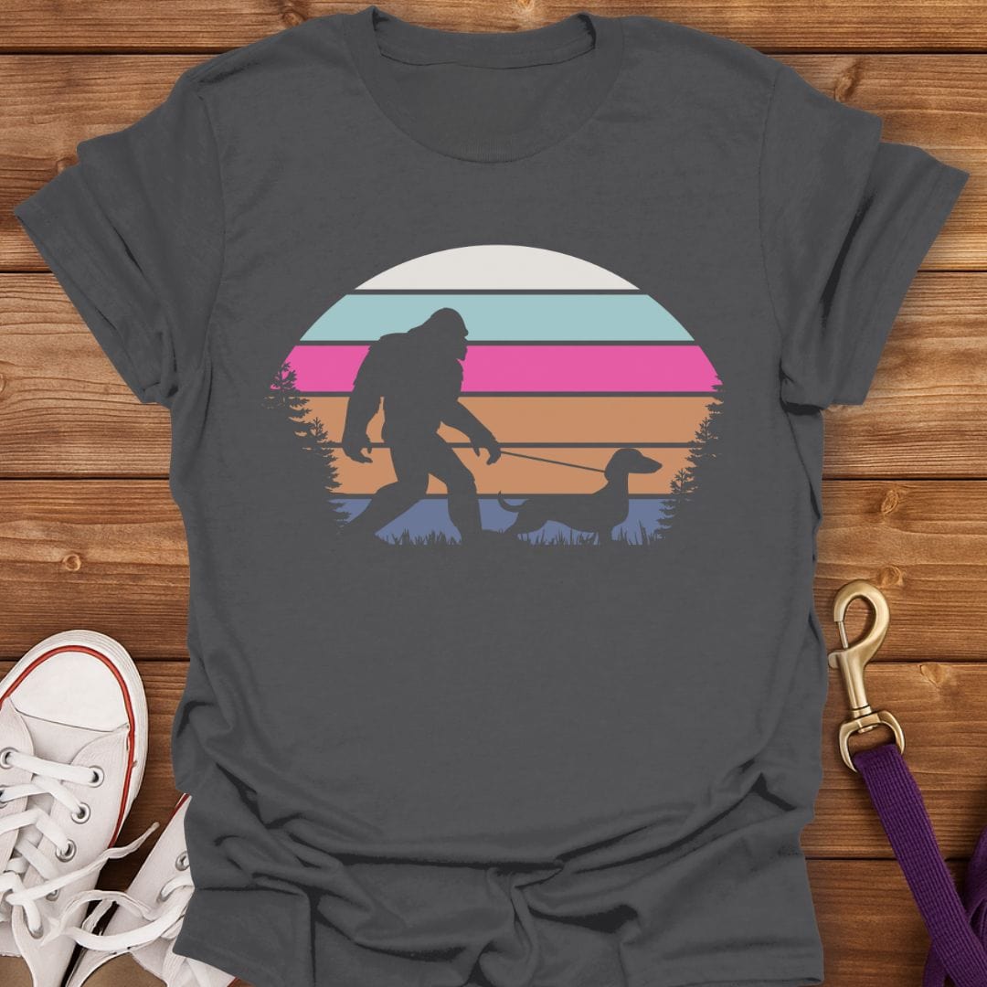 Bigfoot Dachshund Sunset T-Shirt Charcoal / S