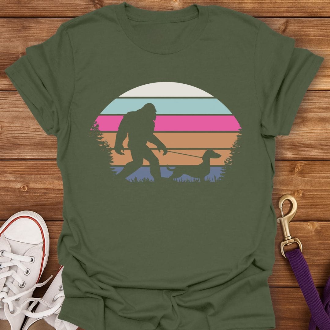 Bigfoot Dachshund Sunset T-Shirt Military Green / S