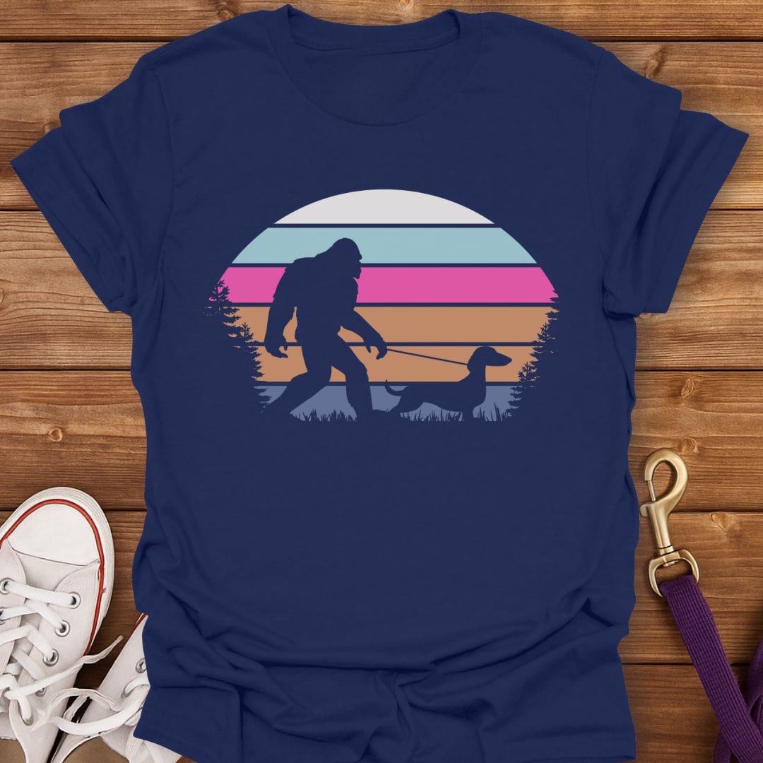 Bigfoot Dachshund Sunset T-Shirt Navy / S