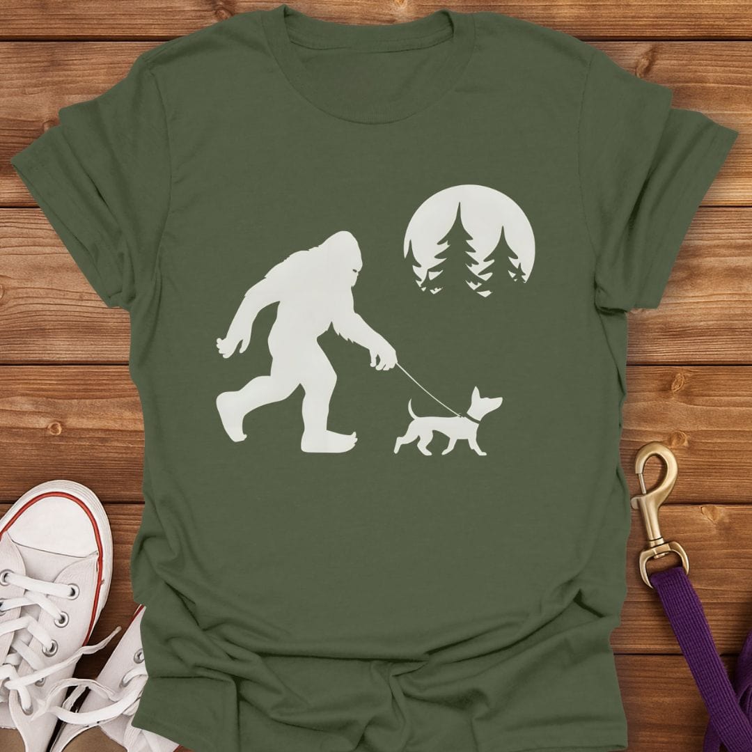 Bigfoot Walks My Dog T-Shirt Military Green / S