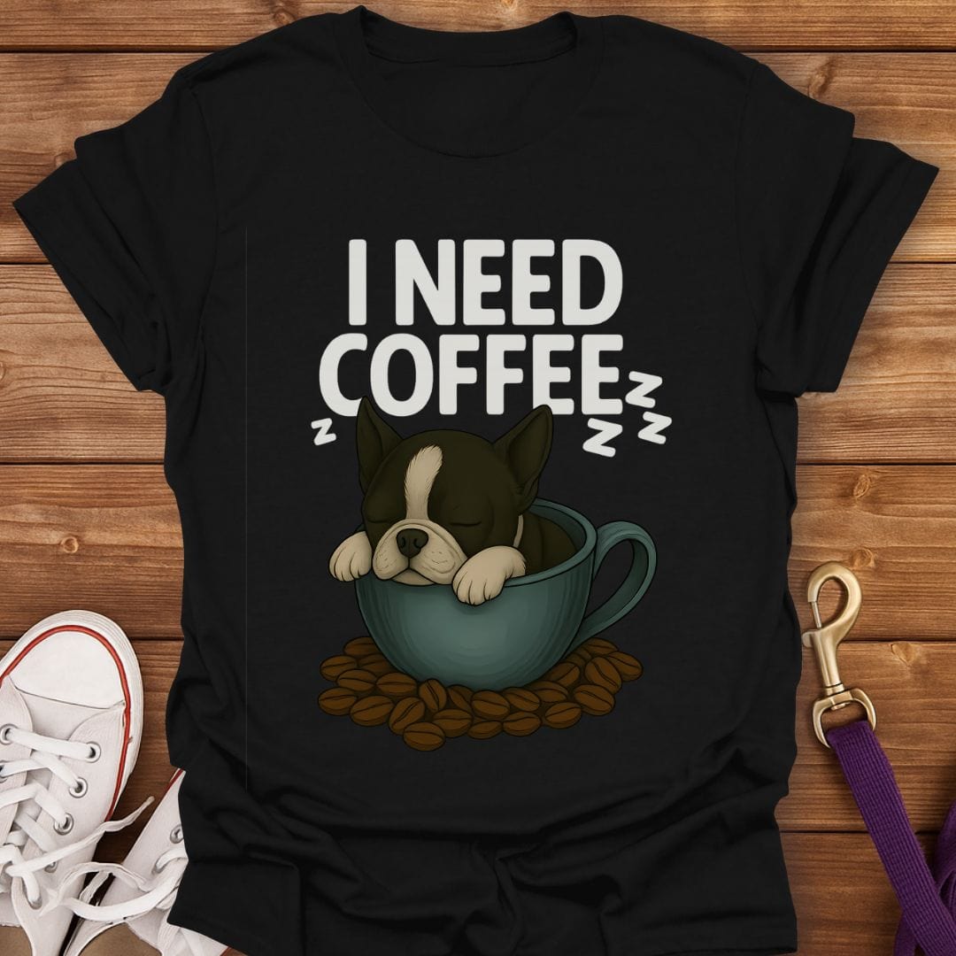 Boston Terrier Coffee Nap T-Shirt Black / S