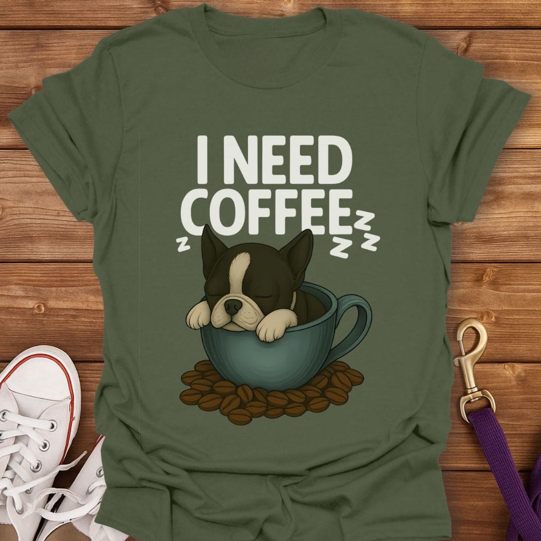 Boston Terrier Coffee Nap T-Shirt Military Green / S
