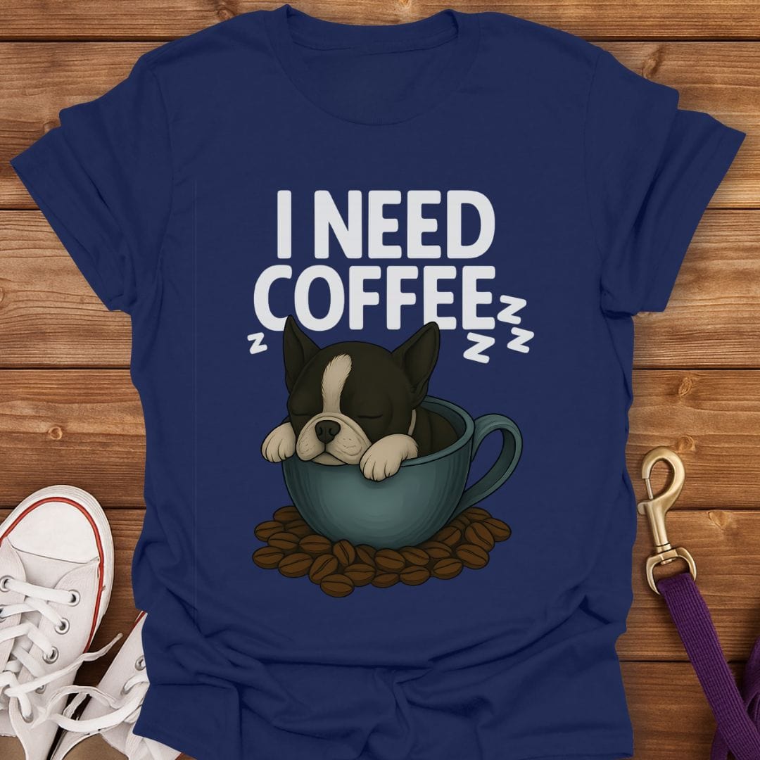 Boston Terrier Coffee Nap T-Shirt Navy / S