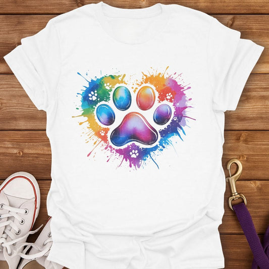 Color Splash Paw Print T-Shirt White / S