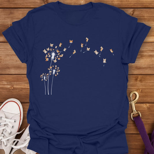 Corgi Dandelion Wishes T-Shirt Navy / S
