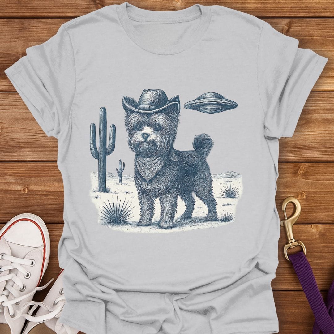 Cowboy Yorkie in the Desert T-Shirt Ice Grey / S