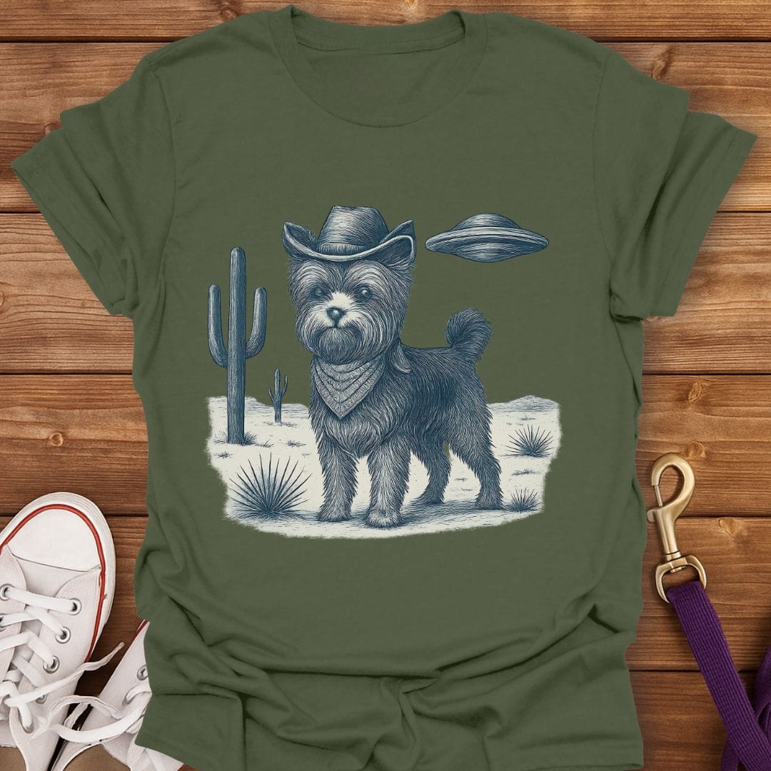 Cowboy Yorkie in the Desert T-Shirt Military Green / S
