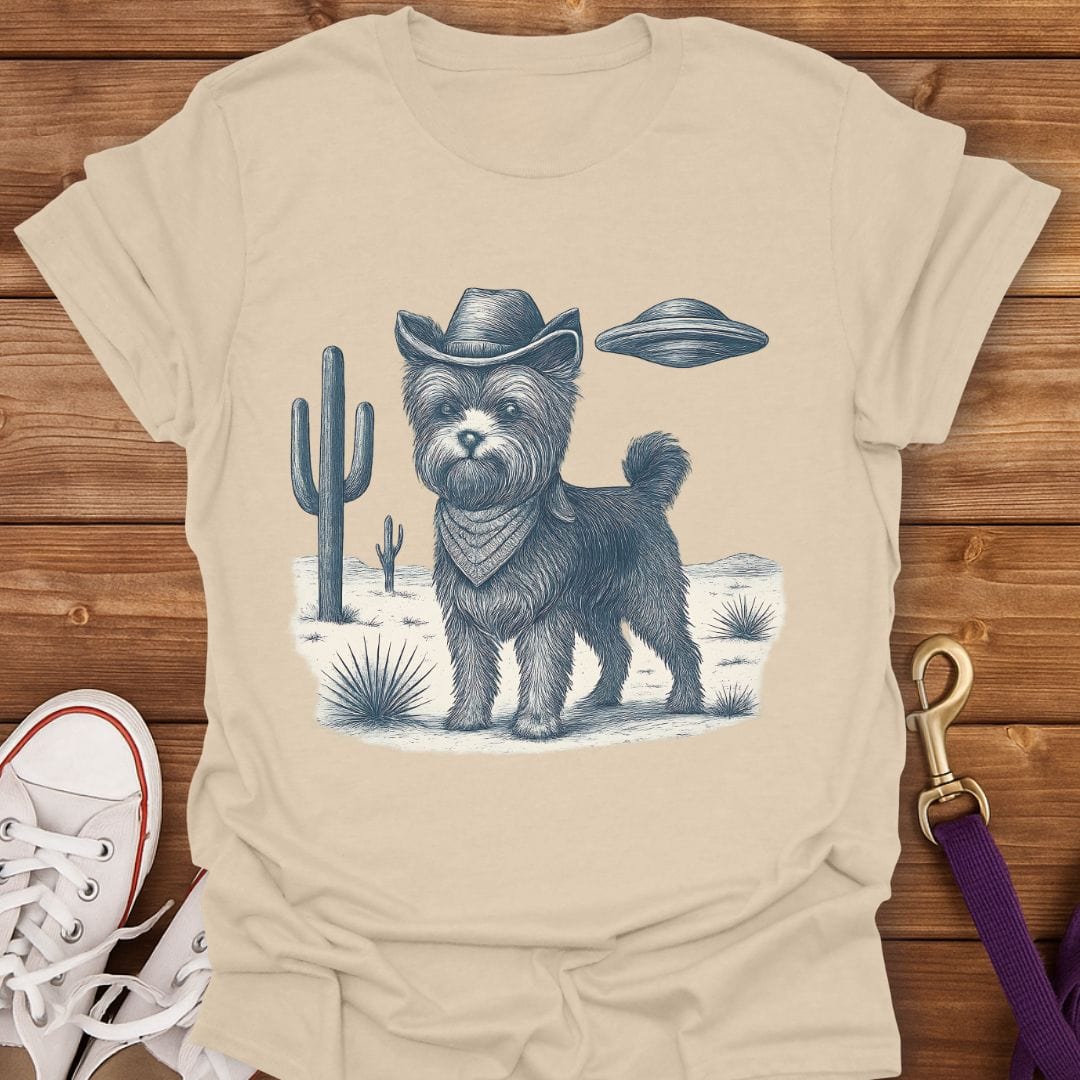 Cowboy Yorkie in the Desert T-Shirt Sand / S