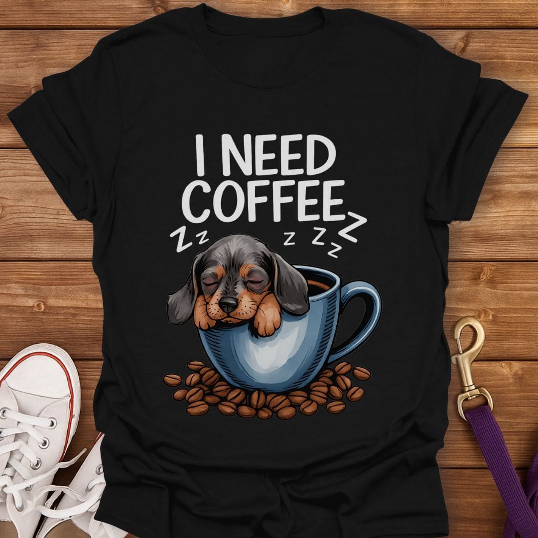 Dachshund Coffee Nap T-Shirt Black / S