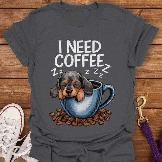 Dachshund Coffee Nap T-Shirt Charcoal / S