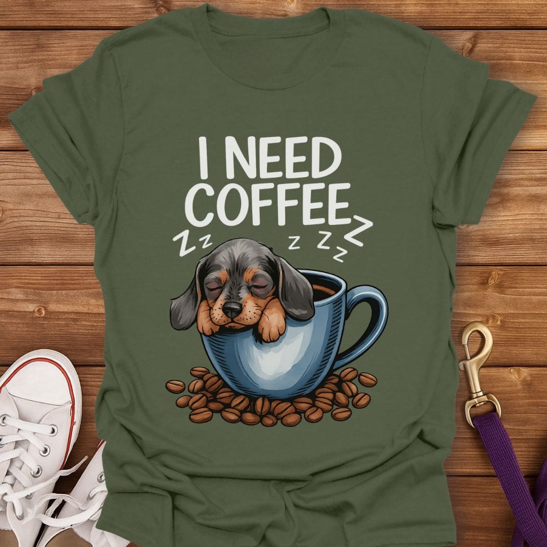 Dachshund Coffee Nap T-Shirt Military Green / S