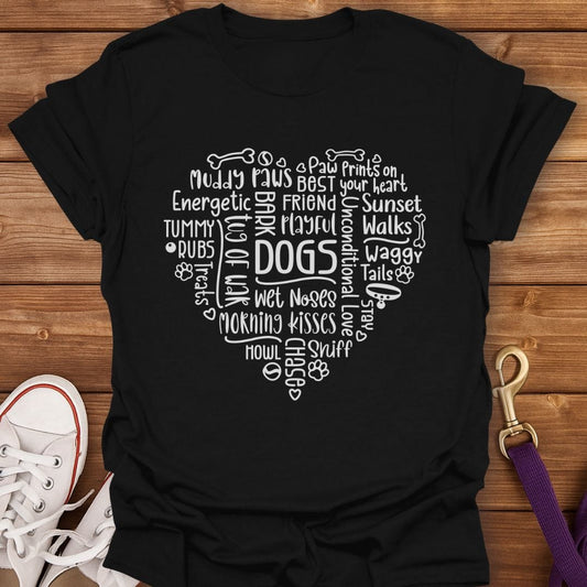 Dog Heart Word Cloud T-Shirt Black / S
