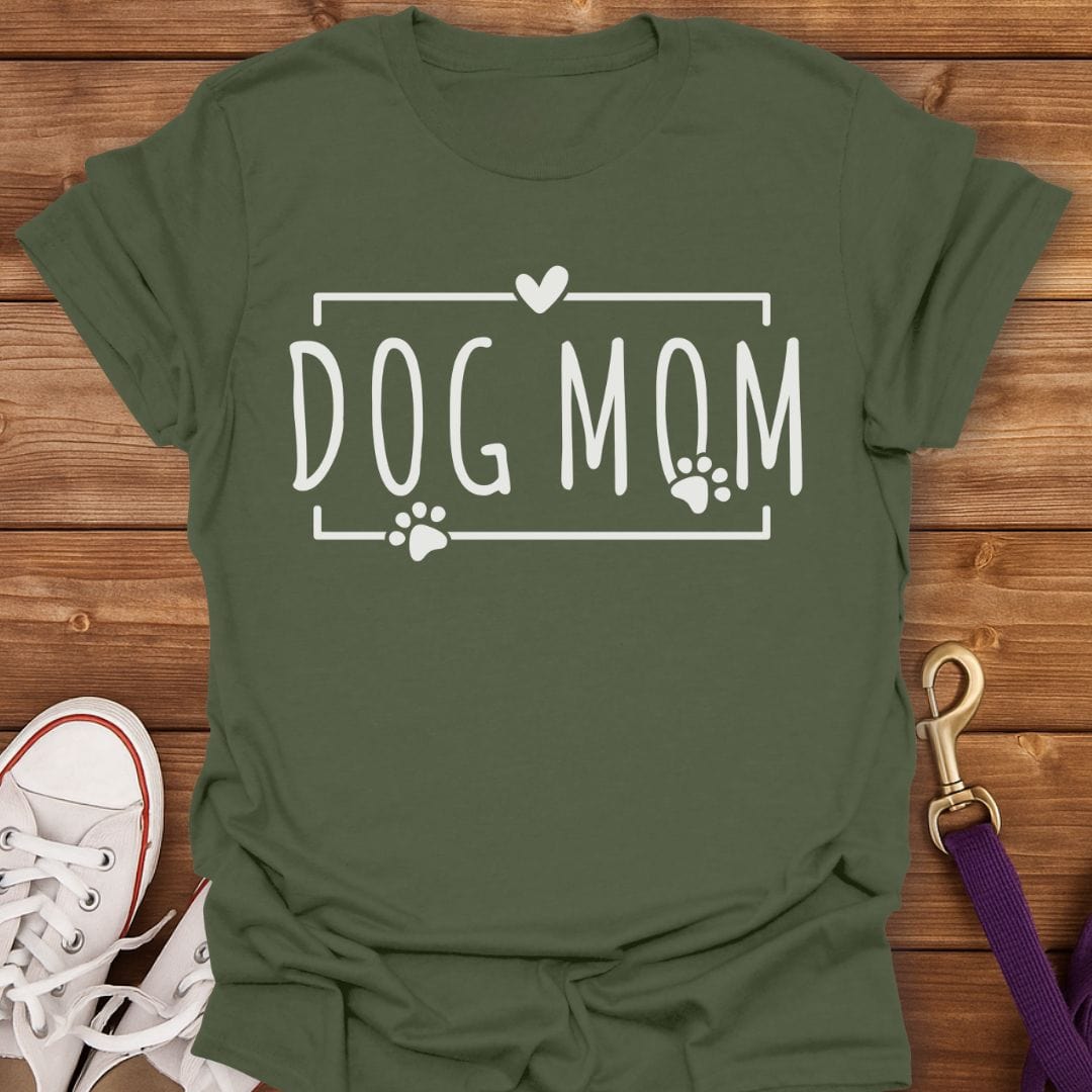 Dog Mom Heart Paw Print T-Shirt Military Green / S