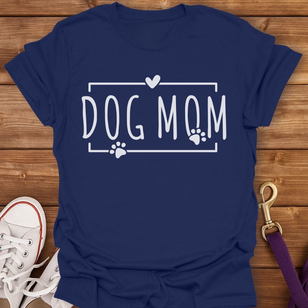 Dog Mom Heart Paw Print T-Shirt Navy / S