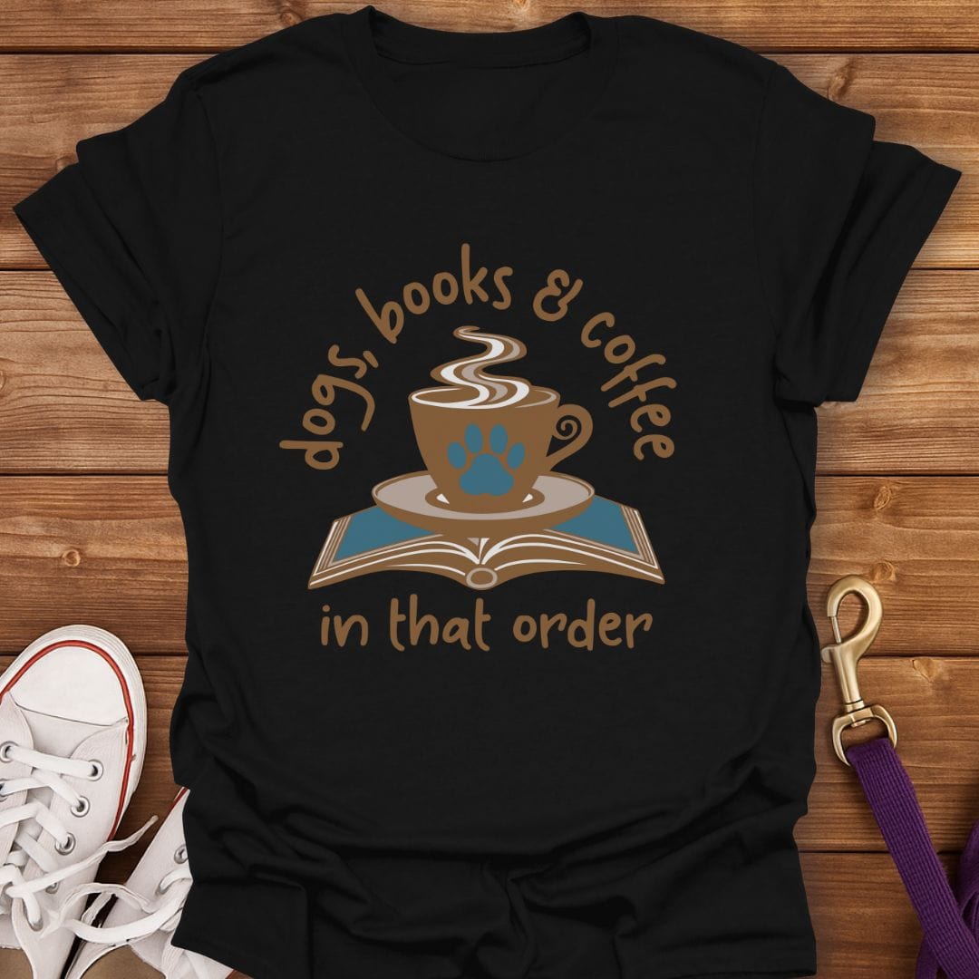 Dogs Books and Coffee T-Shirt Black / S