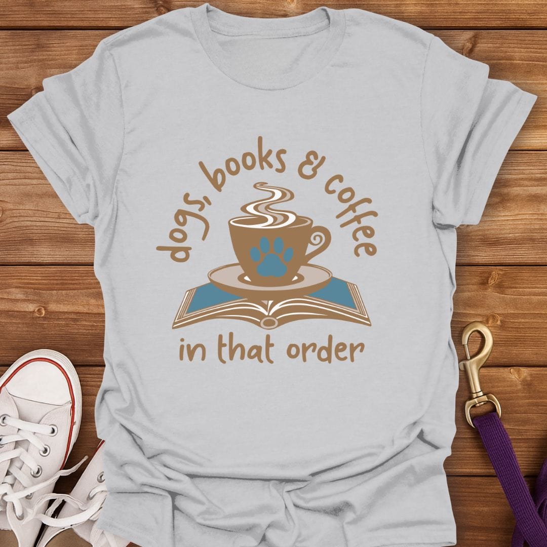 Dogs Books and Coffee T-Shirt Ice Grey / S