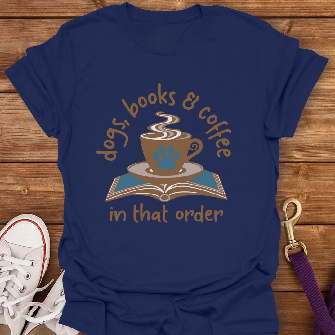 Dogs Books and Coffee T-Shirt Navy / S
