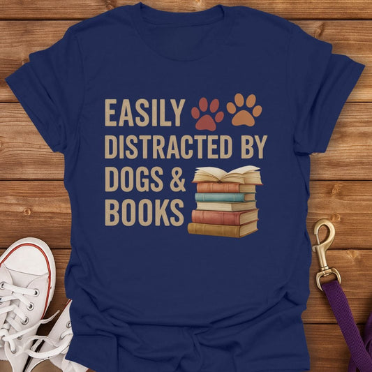 Easily Distracted by Dogs and Books T-Shirt Navy / S