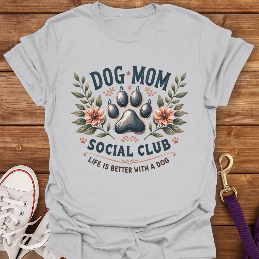 Floral Paw Dog Mama Club T-Shirt Ice Grey / S