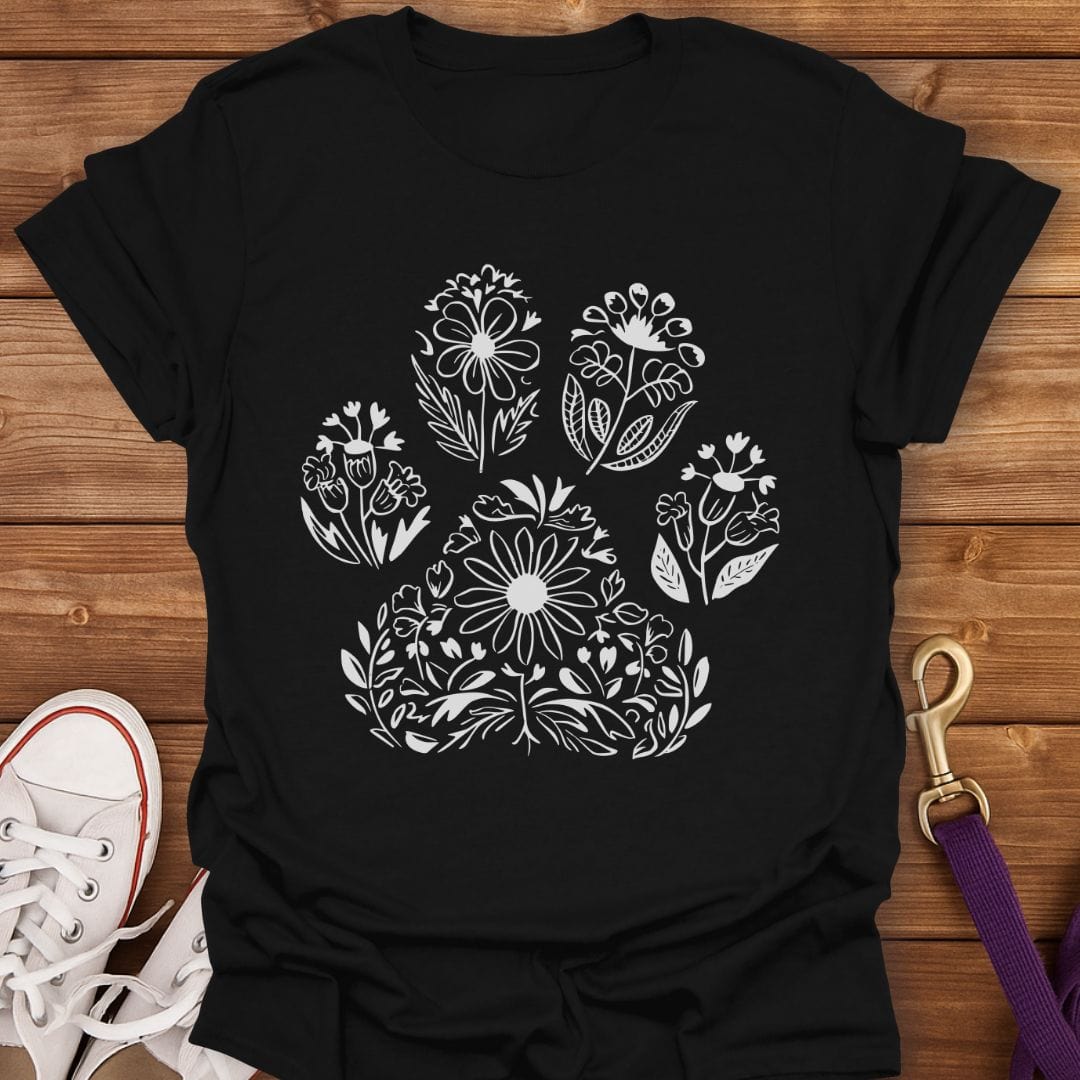 Floral Paw Print T-Shirt Black / S