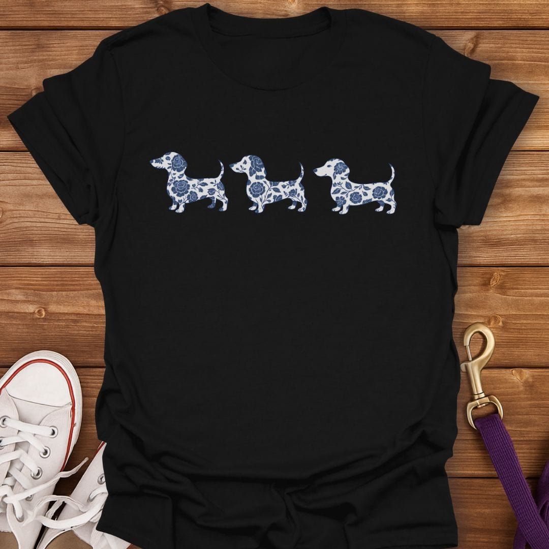 Floral Trio Dachshund T-Shirt Black / S