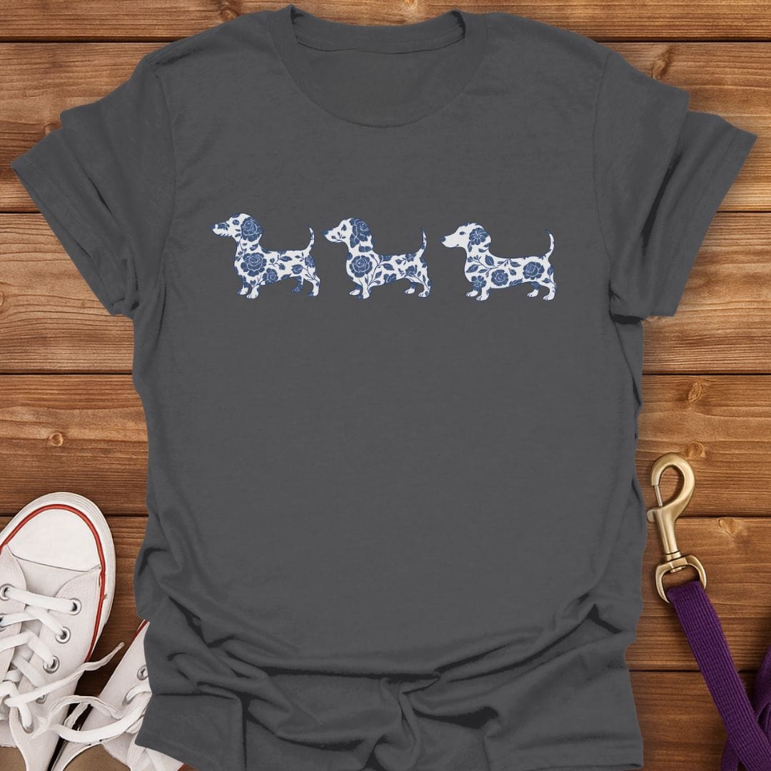 Floral Trio Dachshund T-Shirt Charcoal / S