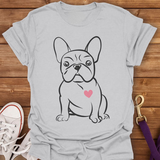 Frenchie Heart Line Art T-Shirt Ice Grey / S