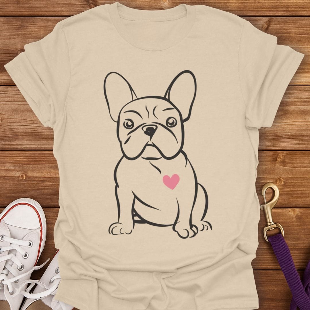 Frenchie Heart Line Art T-Shirt Sand / S