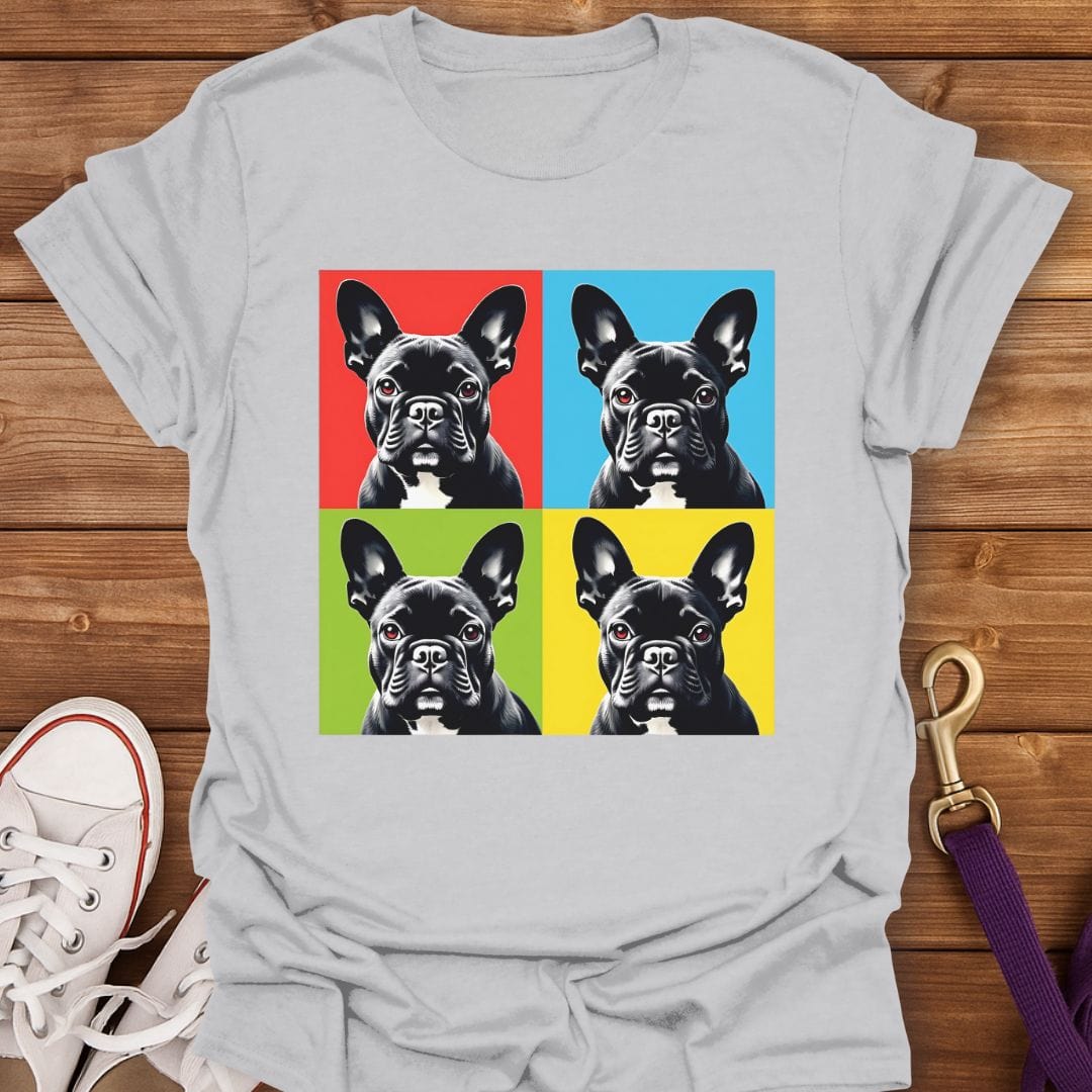 Frenchie Pop Art Squares T-Shirt Ice Grey / S