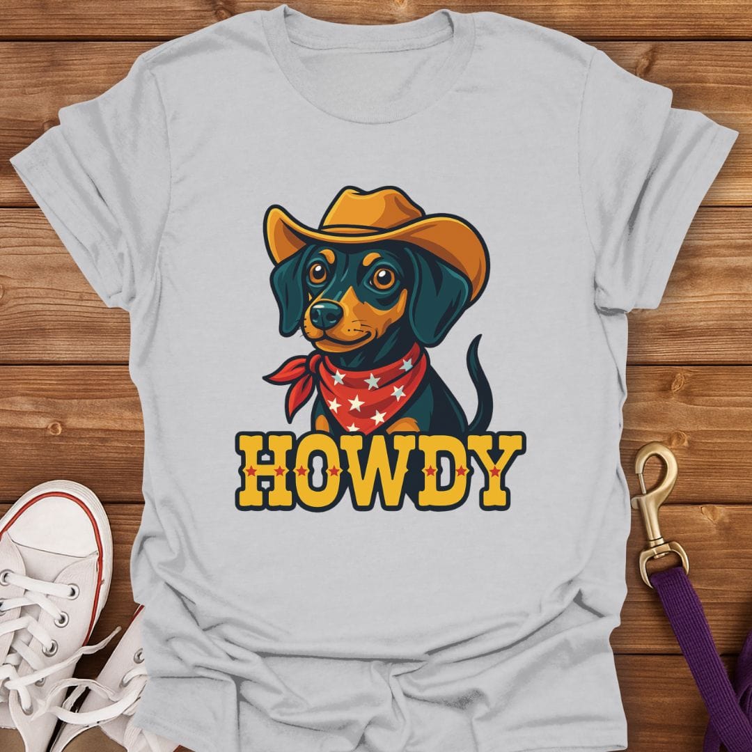 Howdy Cowboy Min Pin T-Shirt Ice Grey / S
