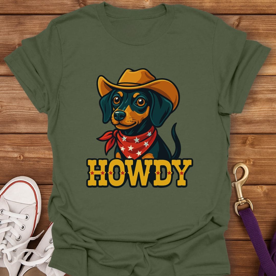 Howdy Cowboy Min Pin T-Shirt Military Green / S