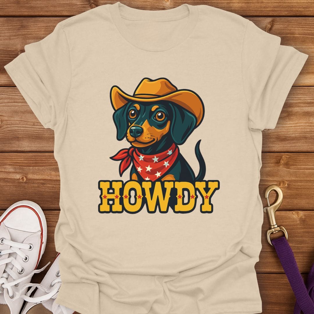 Howdy Cowboy Min Pin T-Shirt Sand / S