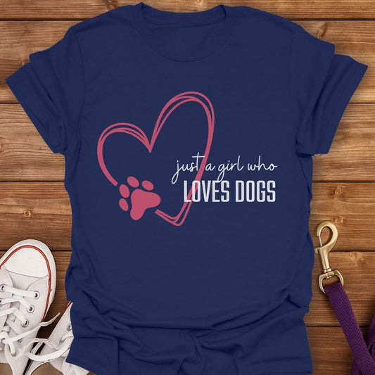 Just a Girl Who Loves Dogs Heart T-Shirt Navy / S