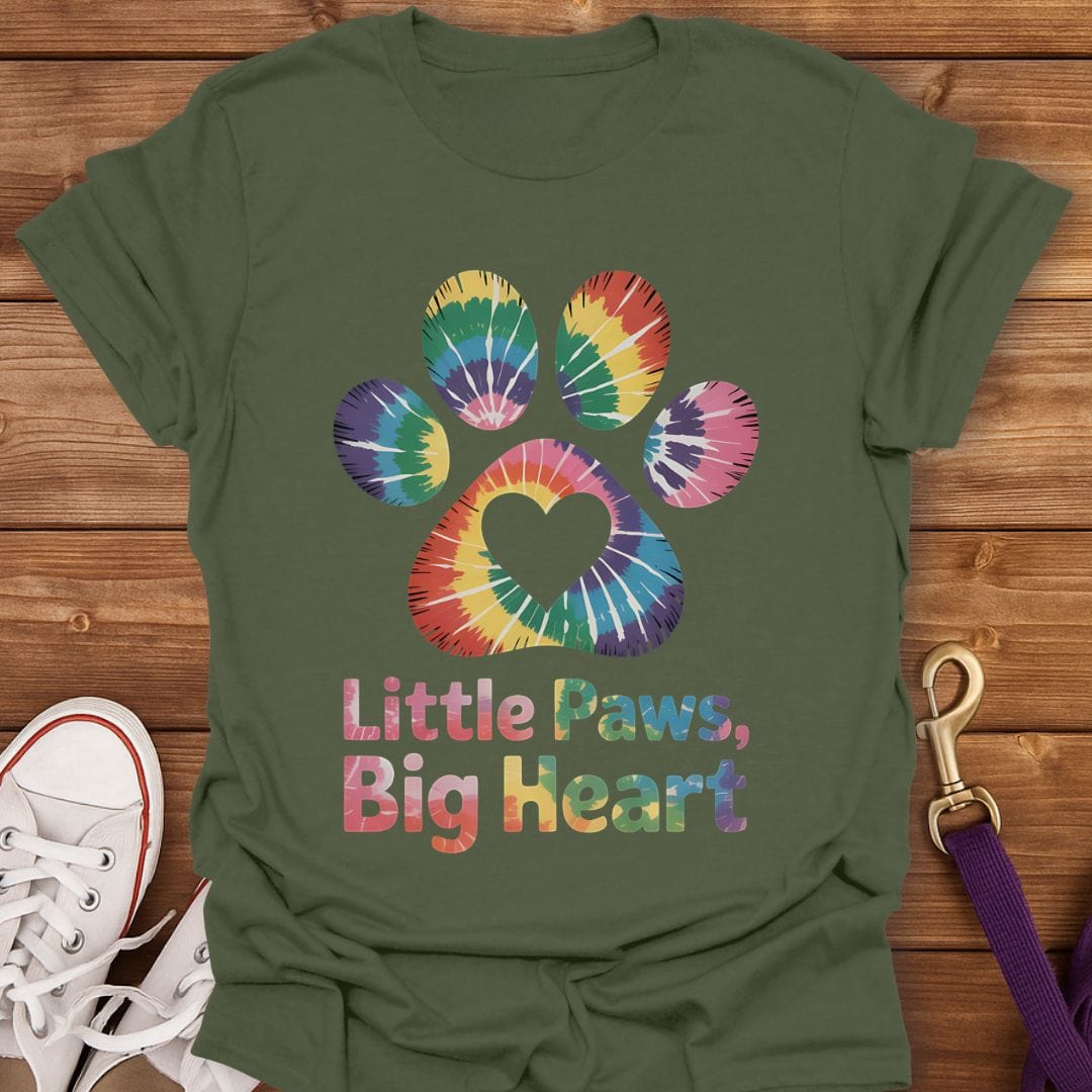 Little Paws Big Heart Tie-Dye T-Shirt Military Green / S